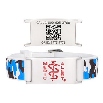 QR Code Child Titanium Medical ID Bracelet Blue Camo, Blue Camo, large image number 0